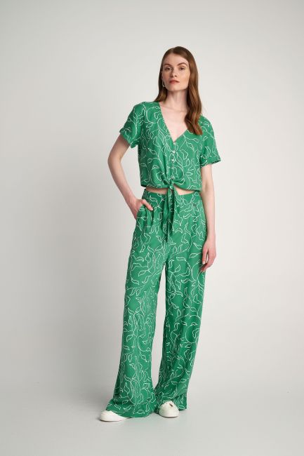Elastic-waist printed culottes - Green