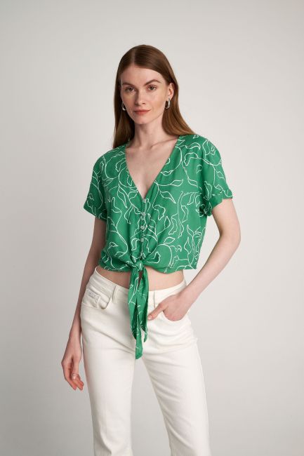 Tie-front printed shirt - Green