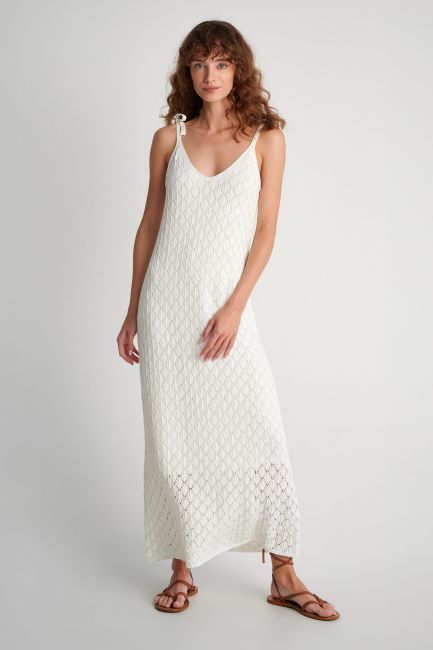 Φόρεμα πλεκτό με δετές τιράντες - Off white