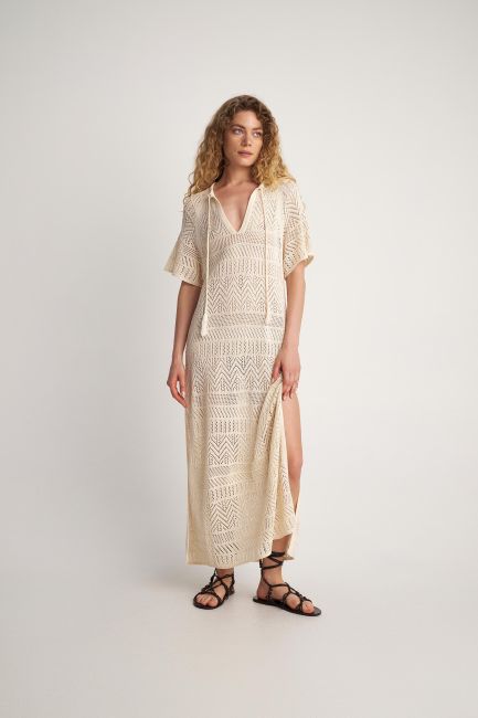 Perforated-knit dress - Beige