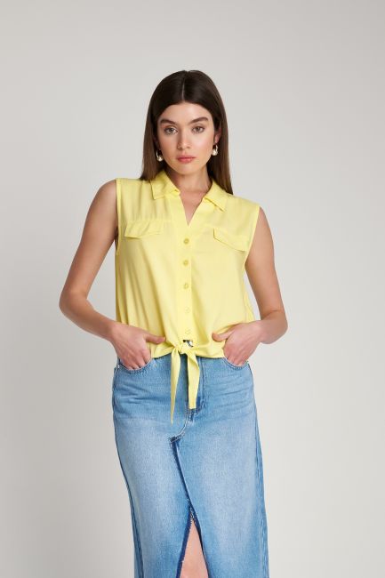 Tie-front sleeveless shirt - Yellow